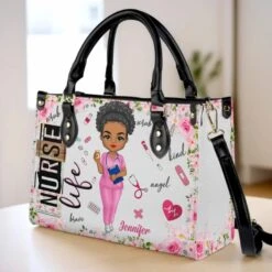 Sweet As Roses, Strong As Steel - Nurse Personalized Custom Leather Handbag - Appreciation, Thank You Gift, Nurse Life, Doctor Life -Pawfect House Store 67ecabe86e90c