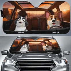 Paws On The Wheel, Tails On The Move - Dog & Cat Personalized Custom Auto Windshield Sunshade, Car Window Protector - Gift For Pet Owners, Pet Lovers