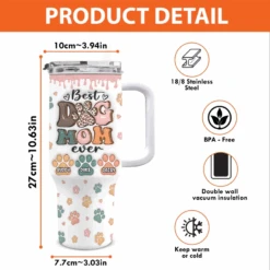 My Kids Have Paws - Dog Personalized Custom 3D Inflated Effect Printed 40 Oz Stainless Steel Tumbler With Handle - Gift For Pet Owners, Pet Lovers -Pawfect House Store 67ee03a7ad226