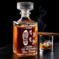 We’re The Reason You Pour A Double - Family Personalized Custom Glass Whiskey Bottle - Father's Day, Gift For Dad, Grandpa