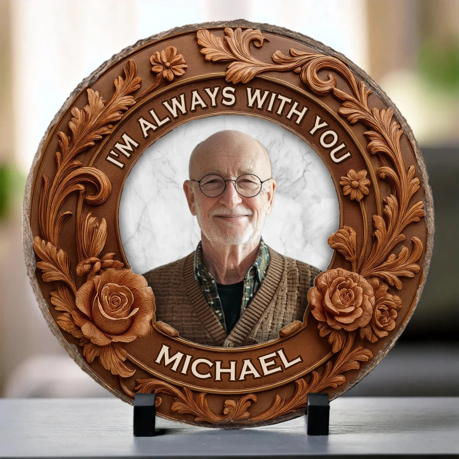 Custom Photo Always With Us, Always Watching Over - Memorial Personalized Custom Round Shaped Stone With Stand - Sympathy Gift For Family Members 2 Custom Photo Always With Us, Always Watching Over - Memorial Personalized Custom Round Shaped Stone With Stand - Sympathy Gift For Family Members - Image 2