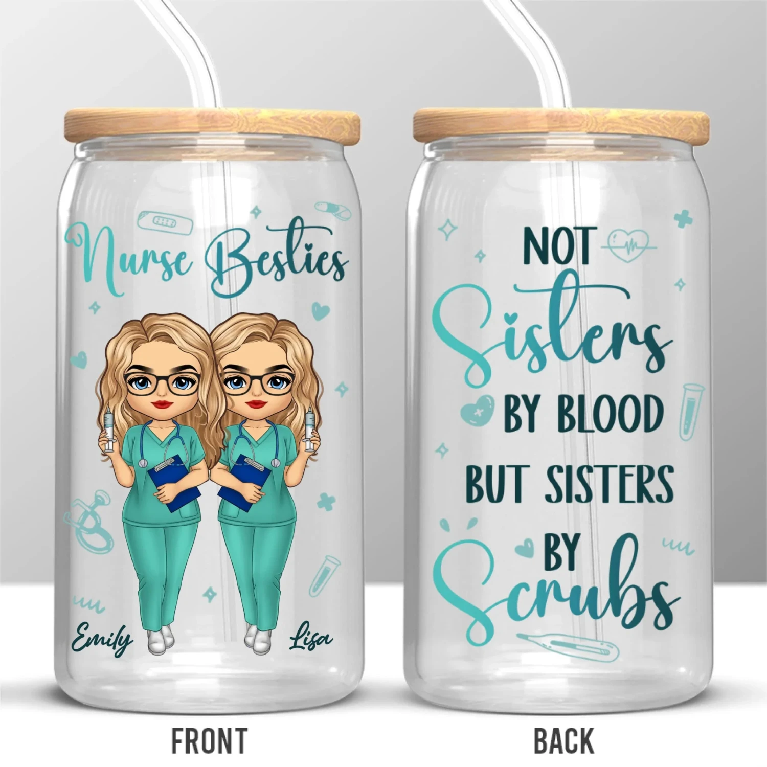 Not Just Coworkers, Scrub Soulmates - Nurse Personalized Custom Glass Cup, Iced Coffee Cup - Appreciation, Thank You Gift, Nurse Life, Doctor Life 2 Not Just Coworkers, Scrub Soulmates - Nurse Personalized Custom Glass Cup, Iced Coffee Cup - Appreciation, Thank You Gift, Nurse Life, Doctor Life - Image 2