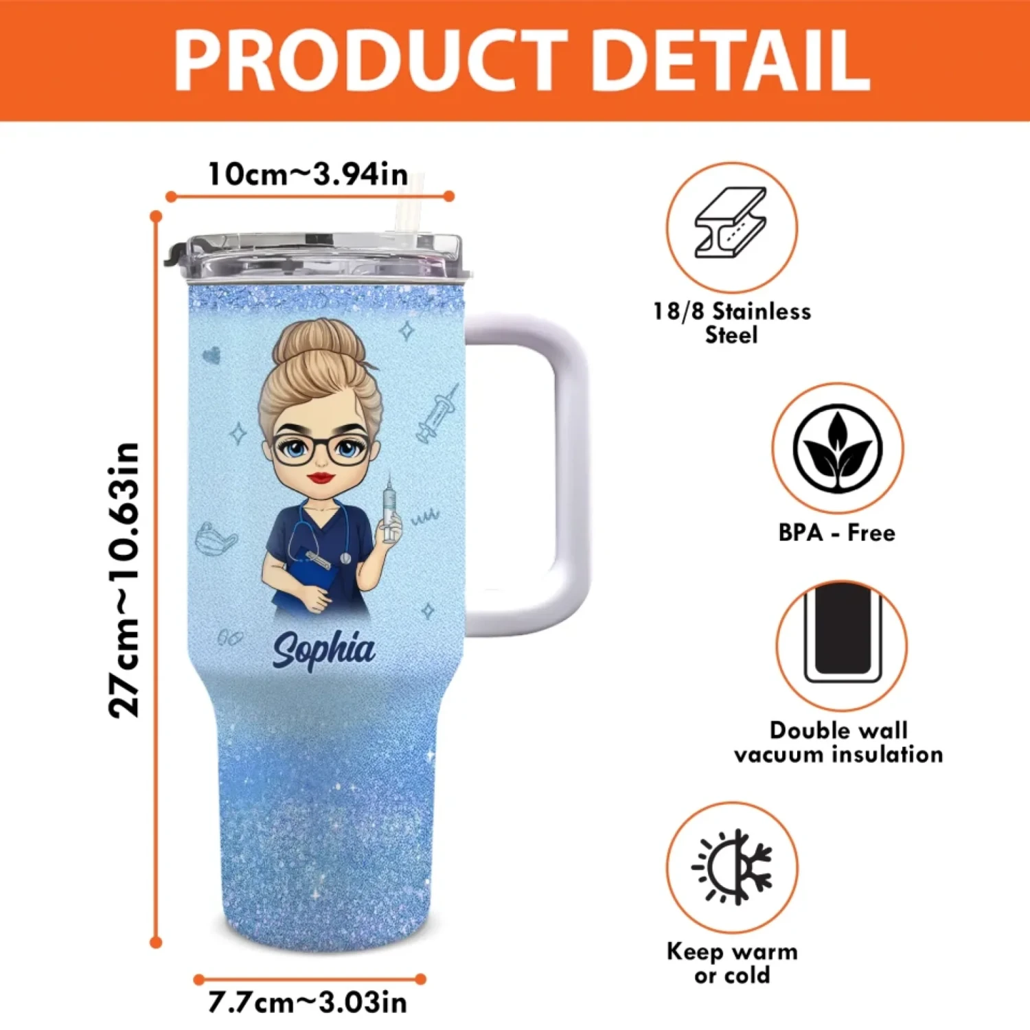 Grace Under Pressure, That’s A Nurse - Nurse Personalized Custom 40 Oz Stainless Steel Tumbler With Handle - Appreciation, Thank You Gift, Nurse Life, Doctor Life 4 Grace Under Pressure, That’s A Nurse - Nurse Personalized Custom 40 Oz Stainless Steel Tumbler With Handle - Appreciation, Thank You Gift, Nurse Life, Doctor Life - Image 4