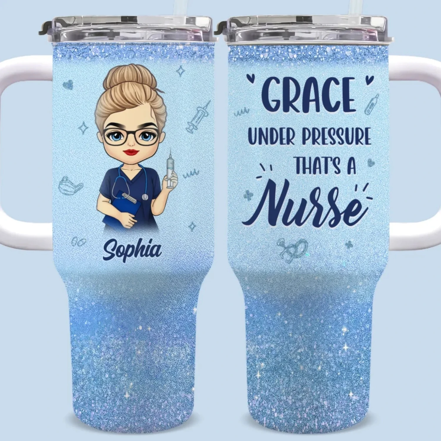 Grace Under Pressure, That’s A Nurse - Nurse Personalized Custom 40 Oz Stainless Steel Tumbler With Handle - Appreciation, Thank You Gift, Nurse Life, Doctor Life 1 Grace Under Pressure, That’s A Nurse - Nurse Personalized Custom 40 Oz Stainless Steel Tumbler With Handle - Appreciation, Thank You Gift, Nurse Life, Doctor Life