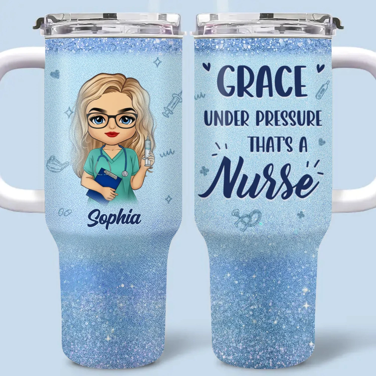 Grace Under Pressure, That’s A Nurse - Nurse Personalized Custom 40 Oz Stainless Steel Tumbler With Handle - Appreciation, Thank You Gift, Nurse Life, Doctor Life 2 Grace Under Pressure, That’s A Nurse - Nurse Personalized Custom 40 Oz Stainless Steel Tumbler With Handle - Appreciation, Thank You Gift, Nurse Life, Doctor Life - Image 2