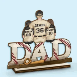 Our Favorite Position, Right Beside Dad - Family Personalized Custom Shaped 2-Layered Wooden Plaque With Flat Stand - Father's Day, House Warming Gift For Dad, Sport Lovers, Sport Players
