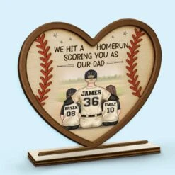 We Hit A Homerun Scoring You As Our Dad - Family Personalized Custom Shaped 2-Layered Wooden Plaque With Flat Stand - Father's Day, House Warming Gift For Dad, Sport Lovers, Sport Players