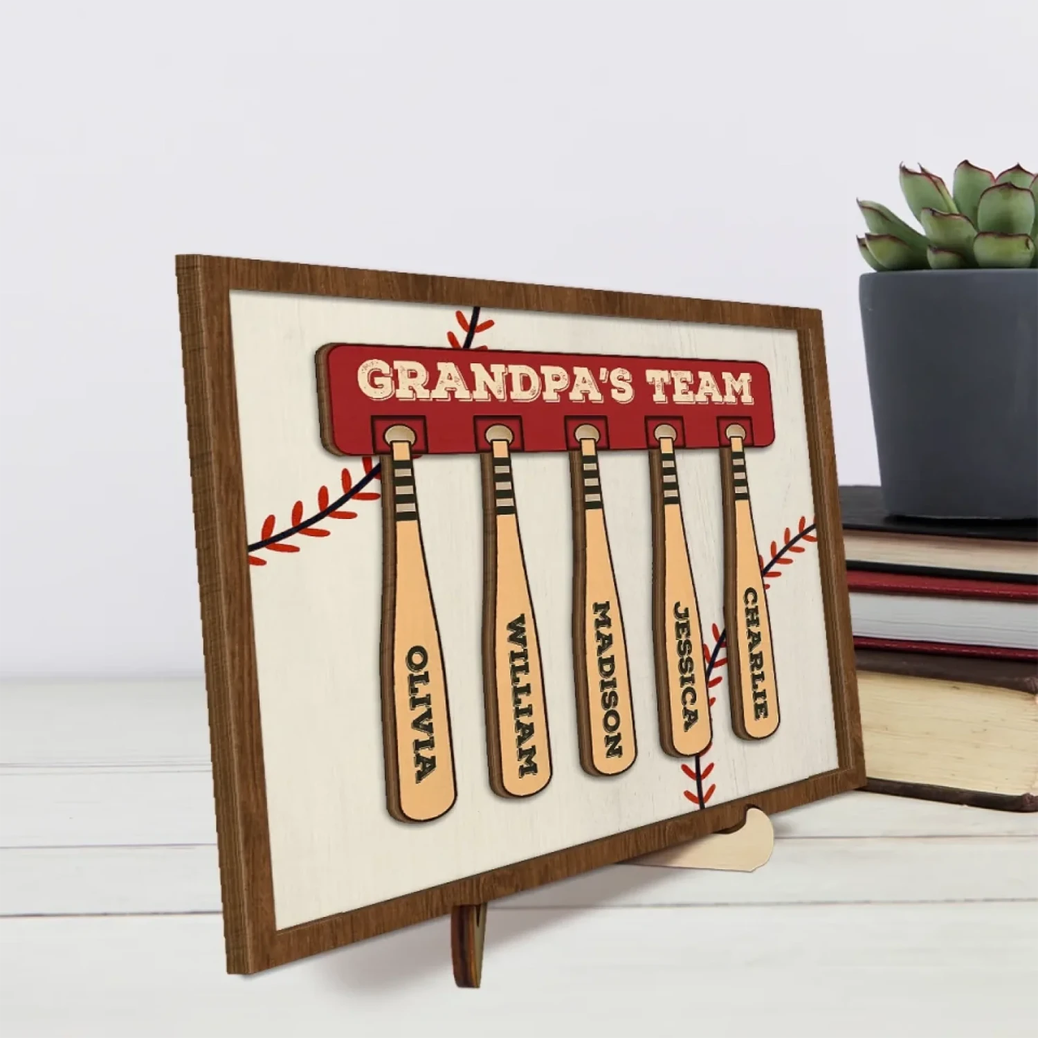 His Team, His Pride - Family Personalized Custom 2-Layered Wooden Plaque With Stand - Father's Day, Gift For Dad, Grandpa, Sport Lovers, Sport Players 4 His Team, His Pride - Family Personalized Custom 2-Layered Wooden Plaque With Stand - Father's Day, Gift For Dad, Grandpa, Sport Lovers, Sport Players - Image 4