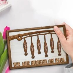 We Are Hooked On You - Family Personalized Custom 2-Layered Wooden Plaque With Stand - Father's Day, Gift For Dad, Grandpa, Sport Lovers, Sport Players -Pawfect House Store 67fdd7e254b39