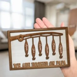 We Are Hooked On You - Family Personalized Custom 2-Layered Wooden Plaque With Stand - Father's Day, Gift For Dad, Grandpa, Sport Lovers, Sport Players -Pawfect House Store 67fdd7e2e84ac