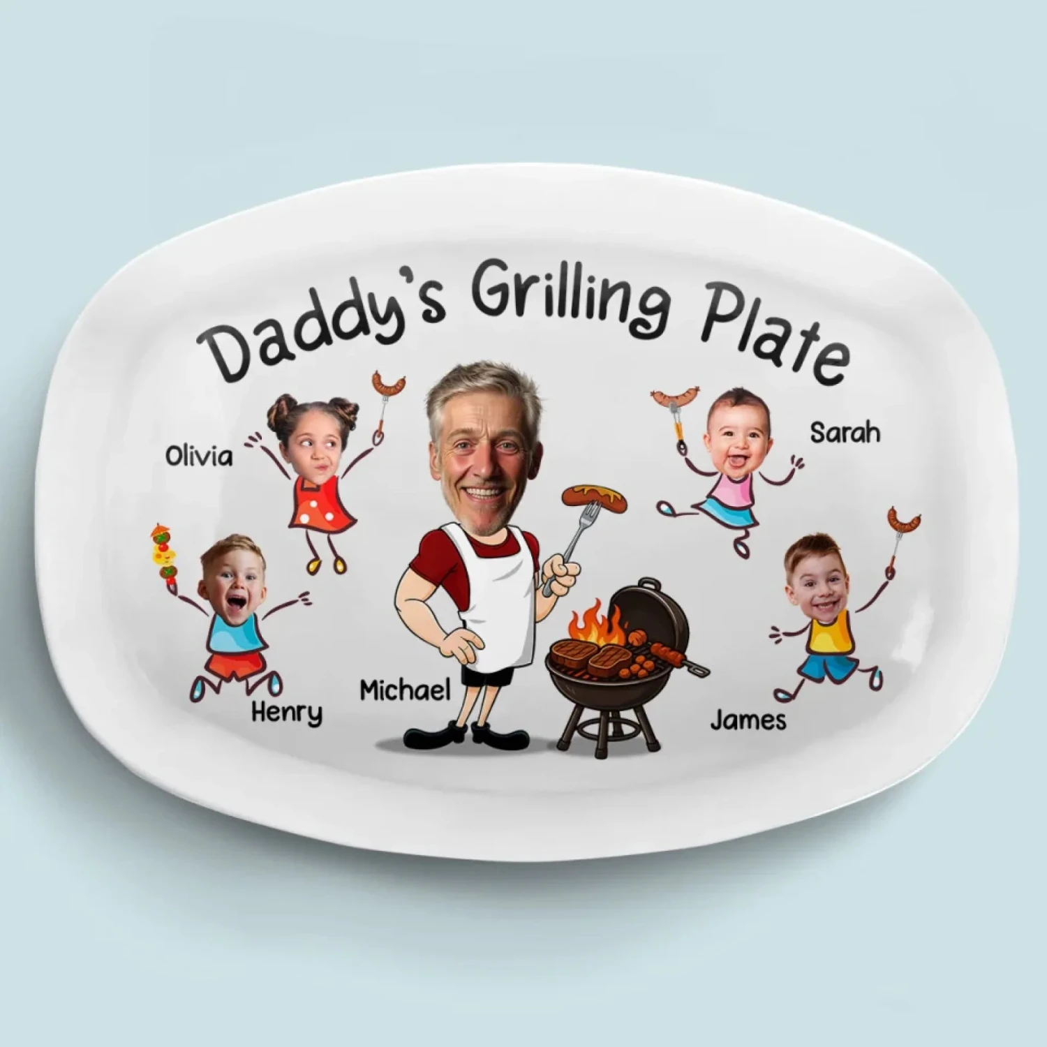Custom Photo Serving Up Love, One BBQ At A Time - Family Personalized Custom Platter - Father's Day, Gift For Dad, Grandpa 1 Custom Photo Serving Up Love, One BBQ At A Time - Family Personalized Custom Platter - Father's Day, Gift For Dad, Grandpa