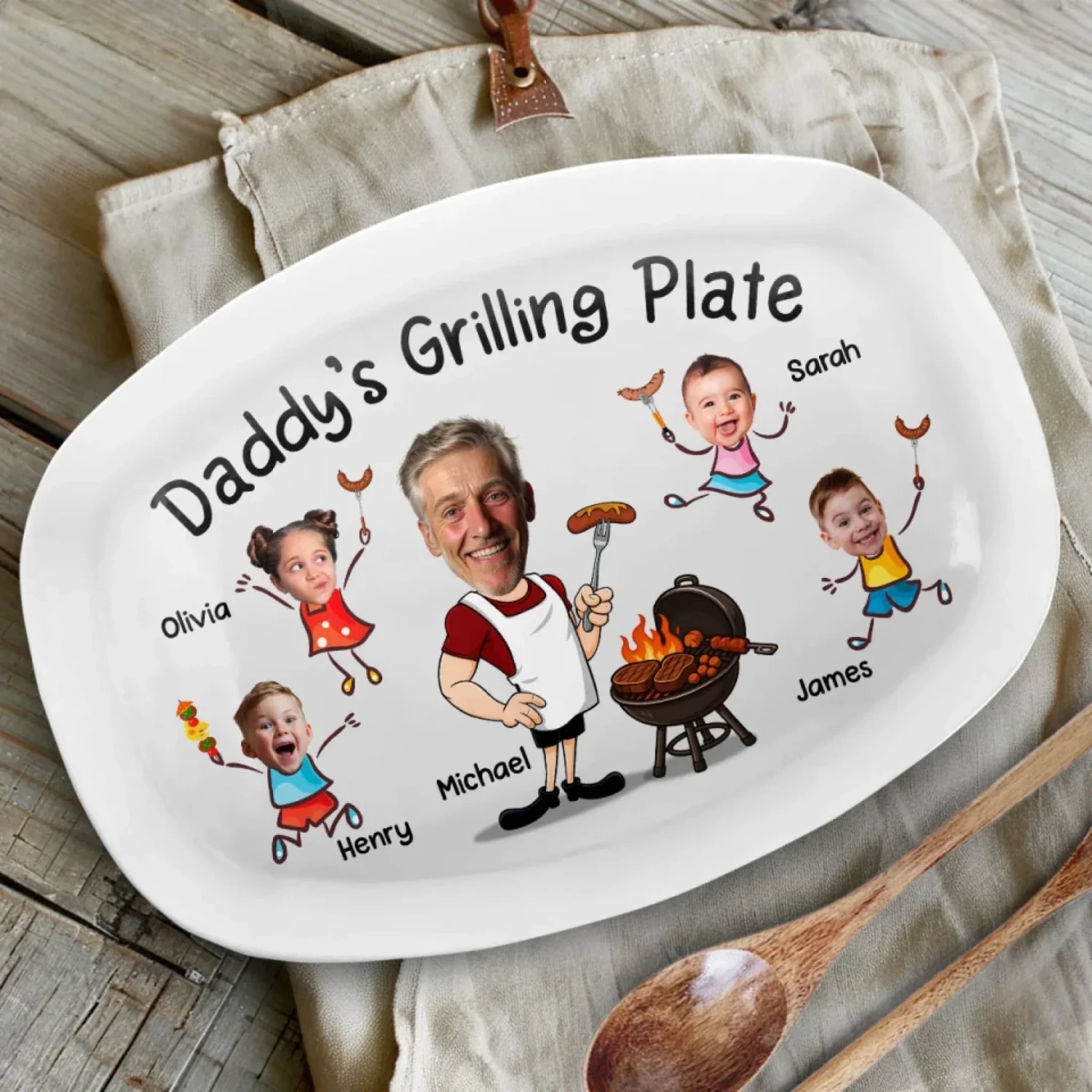 Custom Photo Serving Up Love, One BBQ At A Time - Family Personalized Custom Platter - Father's Day, Gift For Dad, Grandpa 3 Custom Photo Serving Up Love, One BBQ At A Time - Family Personalized Custom Platter - Father's Day, Gift For Dad, Grandpa - Image 3