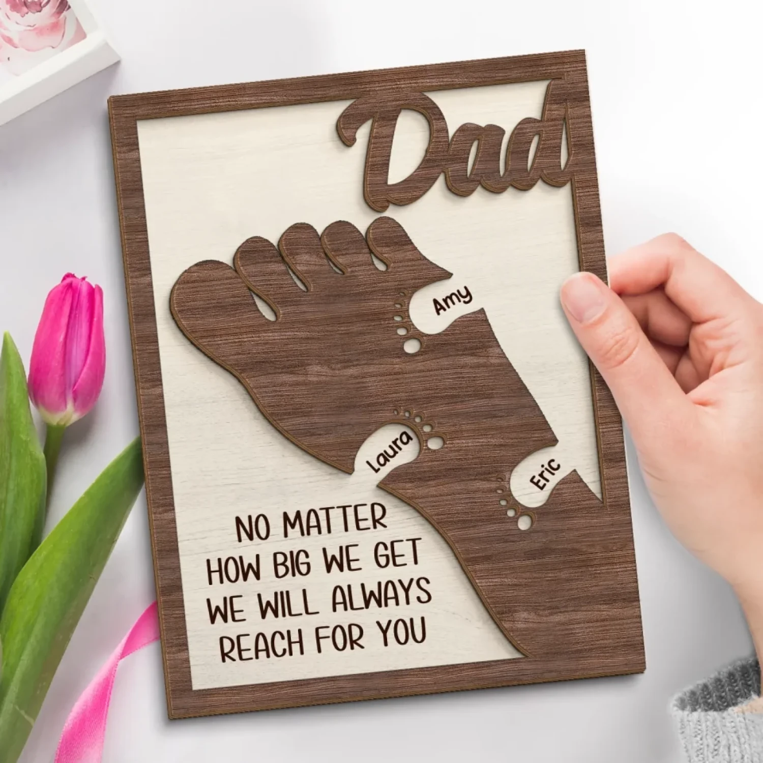 We're Following In Your Footsteps - Family Personalized Custom 2-Layered Wooden Plaque With Stand - Father's Day, Gift For Dad, Grandpa 3 We're Following In Your Footsteps - Family Personalized Custom 2-Layered Wooden Plaque With Stand - Father's Day, Gift For Dad, Grandpa - Image 3