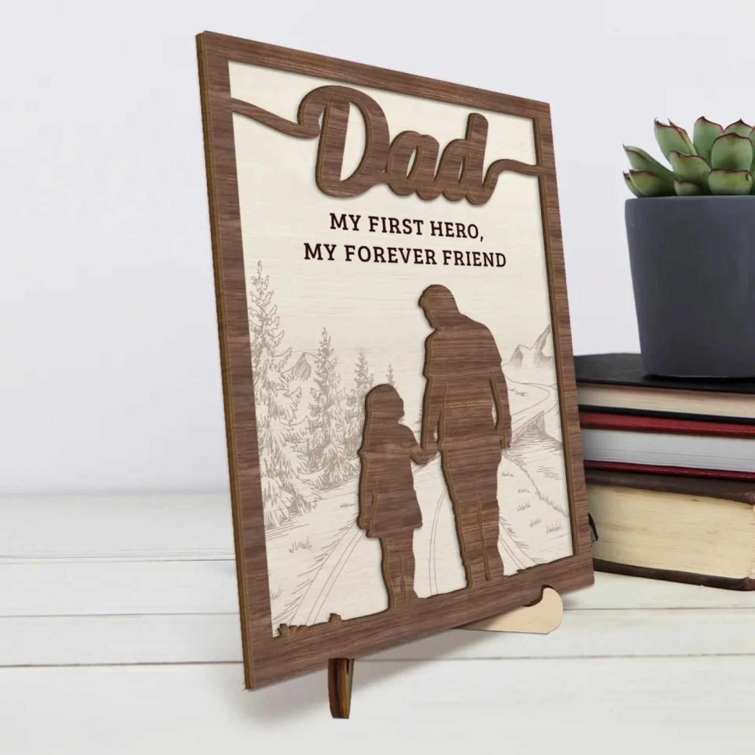 My First Hero, My Forever Friend - Family Personalized Custom 2-Layered Wooden Plaque With Stand - Father's Day, Gift For Dad, Grandpa 4 My First Hero, My Forever Friend - Family Personalized Custom 2-Layered Wooden Plaque With Stand - Father's Day, Gift For Dad, Grandpa - Image 4