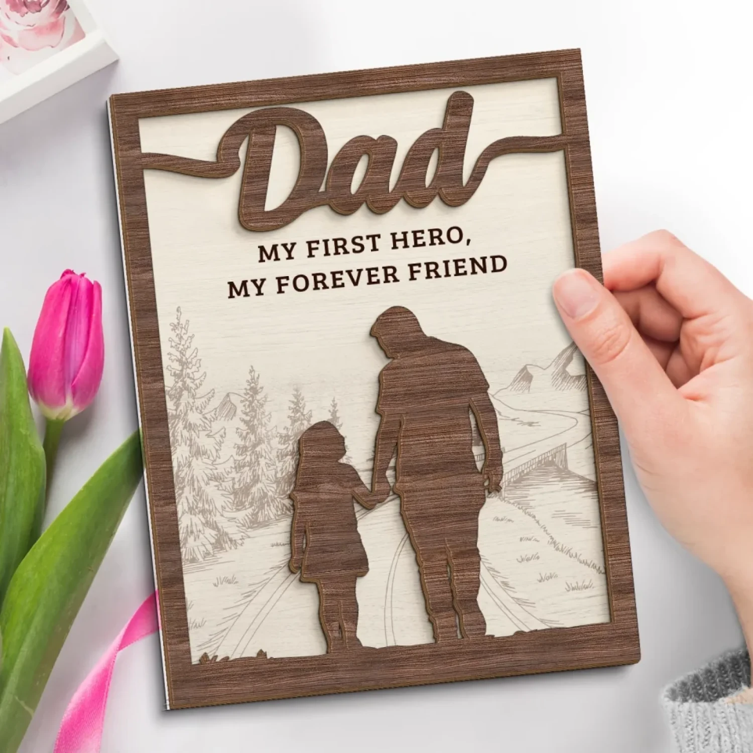 My First Hero, My Forever Friend - Family Personalized Custom 2-Layered Wooden Plaque With Stand - Father's Day, Gift For Dad, Grandpa 3 My First Hero, My Forever Friend - Family Personalized Custom 2-Layered Wooden Plaque With Stand - Father's Day, Gift For Dad, Grandpa - Image 3