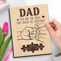 Dad, You Are The Piece That Holds Us Together - Family Personalized Custom 2-Layered Wooden Plaque With Stand - Father's Day, Gift For Dad, Grandpa -Pawfect House Store 6806080951443
