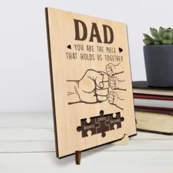 Dad, You Are The Piece That Holds Us Together - Family Personalized Custom 2-Layered Wooden Plaque With Stand - Father's Day, Gift For Dad, Grandpa -Pawfect House Store 68060809a9ff6