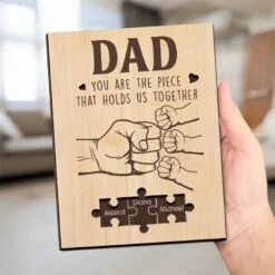 Dad, You Are The Piece That Holds Us Together - Family Personalized Custom 2-Layered Wooden Plaque With Stand - Father's Day, Gift For Dad, Grandpa -Pawfect House Store 68060809ca78a