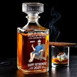 Off The Clock, On The Beach - Personalized Custom Glass Whiskey Bottle - Appreciation, Retirement Gift For Yourself, Best Friends, Siblings, Family Members, Coworkers