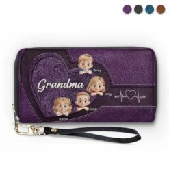 Love Stitched Into Every Hug - Family Personalized Custom Leather Long Wallet - Mother's Day, Gift For Mom, Grandma