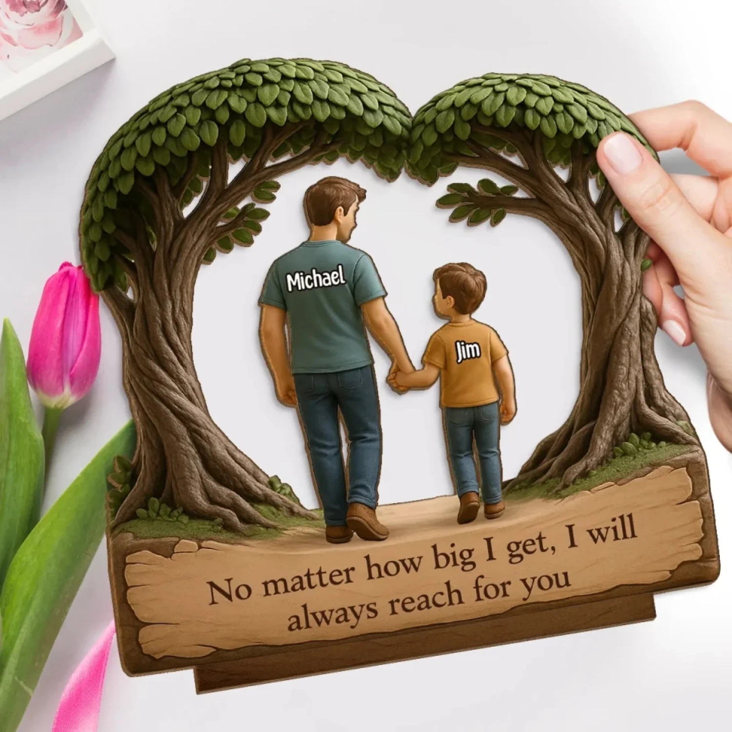 Still Growing, Still Holding On - Family Personalized Custom Shaped 2-Layered Wooden Plaque With Flat Stand - Father's Day, House Warming Gift For Dad, Grandpa 4 Still Growing, Still Holding On - Family Personalized Custom Shaped 2-Layered Wooden Plaque With Flat Stand - Father's Day, House Warming Gift For Dad, Grandpa - Image 4