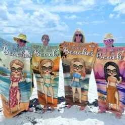Just A Girl Living Her Beach Dream - Bestie Personalized Custom Beach Towel - Summer Vacation Gift, Birthday Pool Party Gift For Best Friends, BFF, Sisters