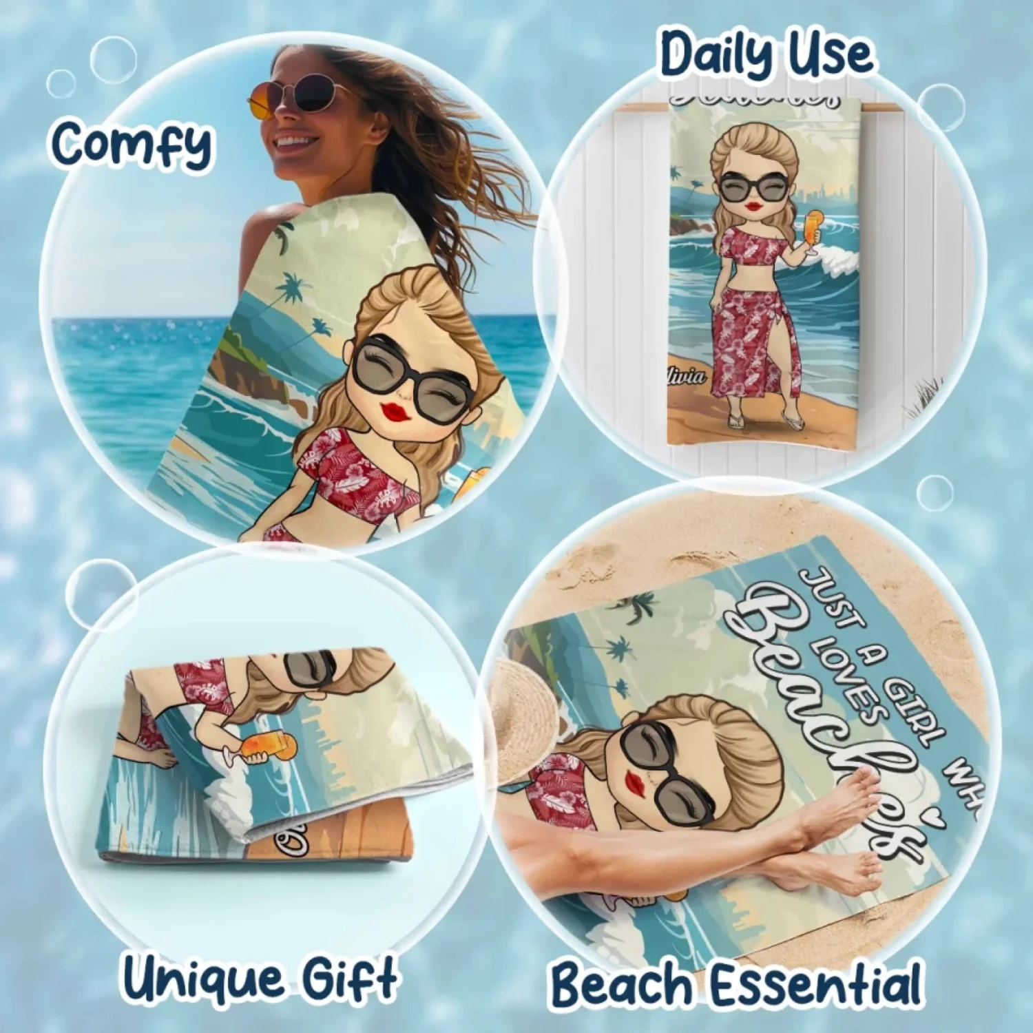 Just A Girl Living Her Beach Dream - Bestie Personalized Custom Beach Towel - Summer Vacation Gift, Birthday Pool Party Gift For Best Friends, BFF, Sisters 5 Just A Girl Living Her Beach Dream - Bestie Personalized Custom Beach Towel - Summer Vacation Gift, Birthday Pool Party Gift For Best Friends, BFF, Sisters - Image 5