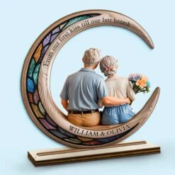 I Love You To The Moon & Back - Couple Personalized Custom Shaped 2-Layered Wooden Plaque With Flat Stand - House Warming Gift For Husband Wife, Anniversary