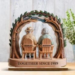 Growing Old Together, Side By Side - Couple Personalized Custom Shaped 2-Layered Wooden Plaque With Flat Stand - House Warming Gift For Husband Wife, Anniversary