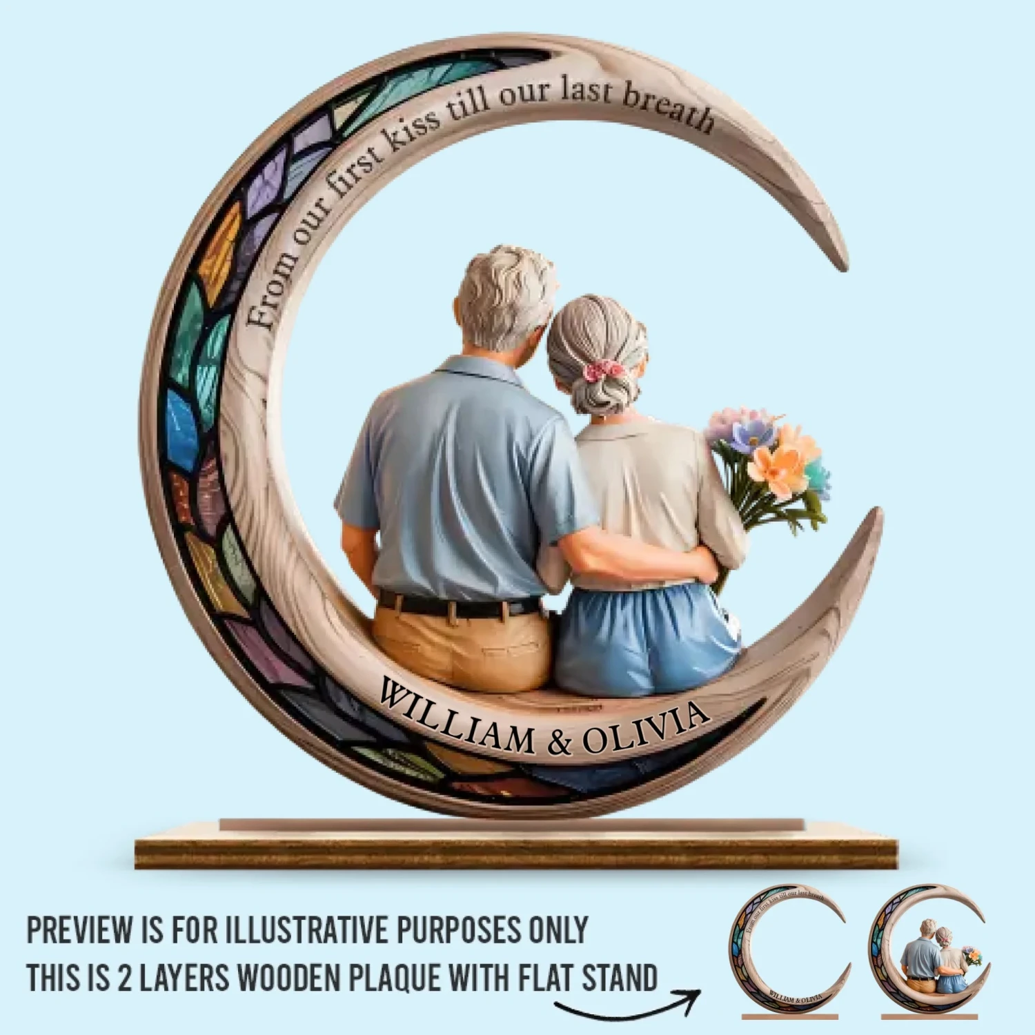 I Love You To The Moon & Back - Couple Personalized Custom Shaped 2-Layered Wooden Plaque With Flat Stand - House Warming Gift For Husband Wife, Anniversary 2 I Love You To The Moon & Back - Couple Personalized Custom Shaped 2-Layered Wooden Plaque With Flat Stand - House Warming Gift For Husband Wife, Anniversary - Image 2