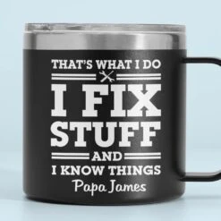 Fixing Since Forever, Complaining Since Never - Family Personalized Custom 14oz Stainless Steel Tumbler With Handle - Father's Day, Gift For Dad, Grandpa