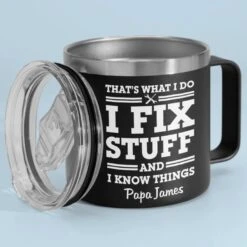 Fixing Since Forever, Complaining Since Never - Family Personalized Custom 14oz Stainless Steel Tumbler With Handle - Father's Day, Gift For Dad, Grandpa -Pawfect House Store 68087385581a8