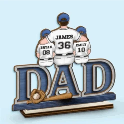 Dad, You’re Our Home Run - Family Personalized Custom Shaped 2-Layered Wooden Plaque With Flat Stand - Father's Day, House Warming Gift For Dad, Sport Lovers, Sport Players
