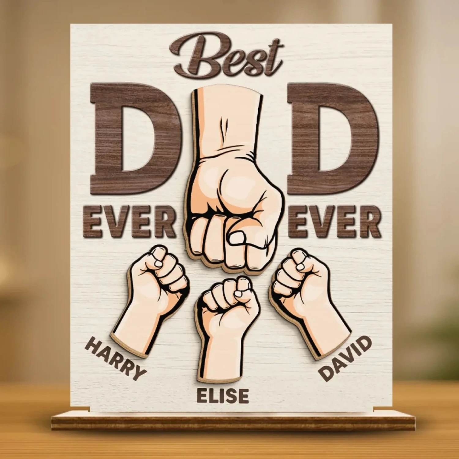 Behind Every Tiny Fist Is A Big Love For Dad - Family Personalized Custom Shaped 2-Layered Wooden Plaque With Flat Stand - Father's Day, House Warming Gift For Dad 3 Behind Every Tiny Fist Is A Big Love For Dad - Family Personalized Custom Shaped 2-Layered Wooden Plaque With Flat Stand - Father's Day, House Warming Gift For Dad - Image 3