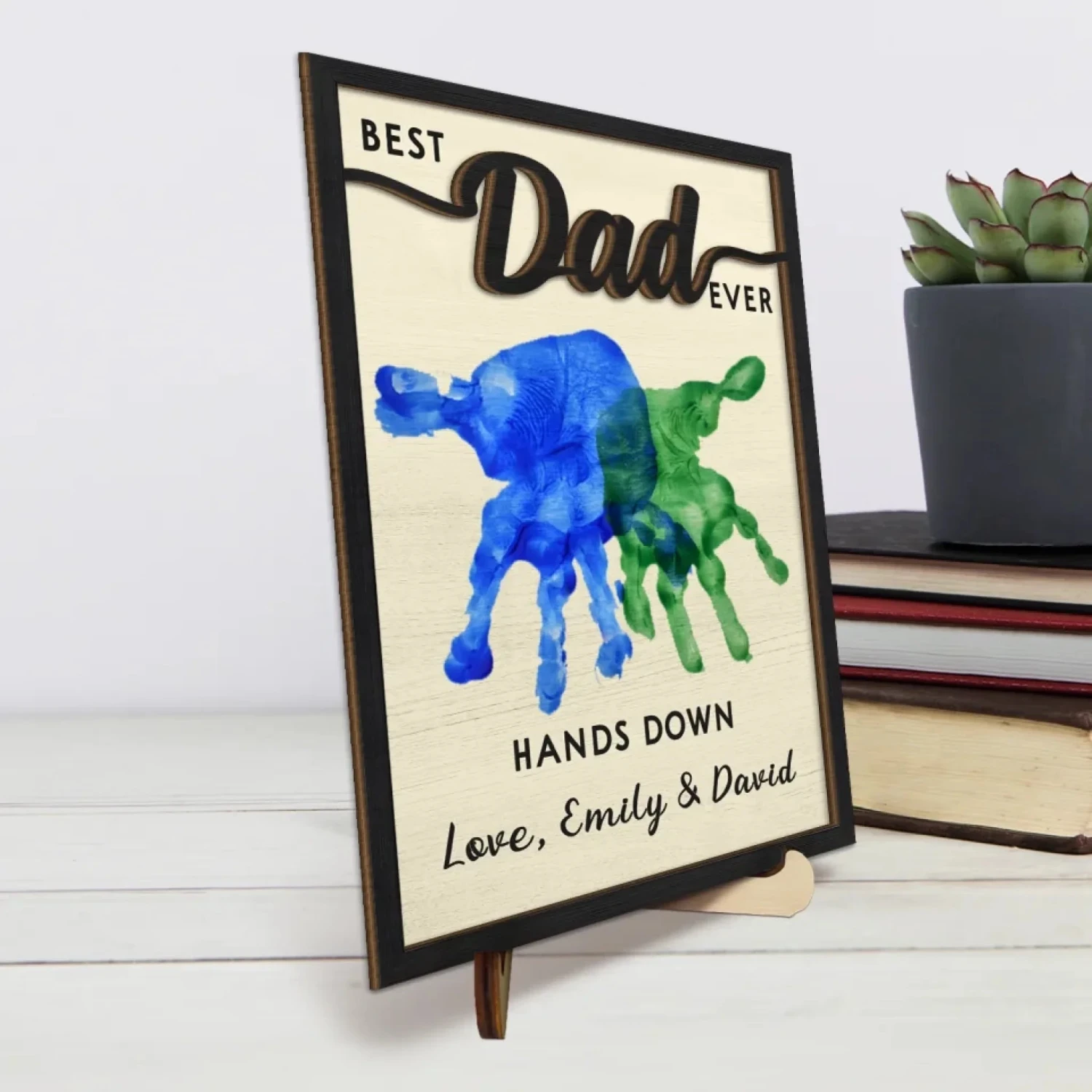 Best Dad Ever, Hands Down - Family Personalized Custom 2-Layered Wooden Plaque With Stand - Father's Day, Gift For Dad, Grandpa 4 Best Dad Ever, Hands Down - Family Personalized Custom 2-Layered Wooden Plaque With Stand - Father's Day, Gift For Dad, Grandpa - Image 4