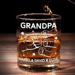 Fist Bumps And Good Times - Family Personalized Custom Whiskey Glass - Father's Day, Gift For Dad, Grandpa