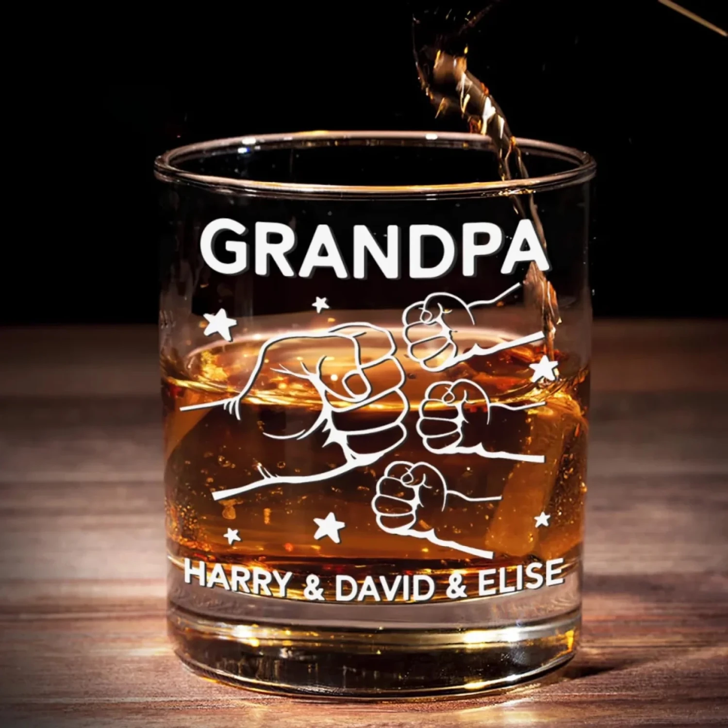 Fist Bumps And Good Times - Family Personalized Custom Whiskey Glass - Father's Day, Gift For Dad, Grandpa 1 Fist Bumps And Good Times - Family Personalized Custom Whiskey Glass - Father's Day, Gift For Dad, Grandpa