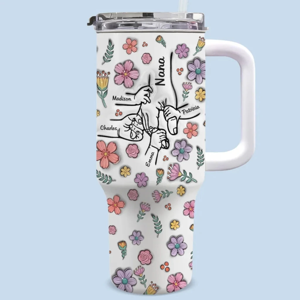 Holding Hearts Forever - Family Personalized Custom 3D Inflated Effect Printed 40 Oz Stainless Steel Tumbler With Handle - Mother's Day, Gift For Mom, Grandma 1 Holding Hearts Forever - Family Personalized Custom 3D Inflated Effect Printed 40 Oz Stainless Steel Tumbler With Handle - Mother's Day, Gift For Mom, Grandma