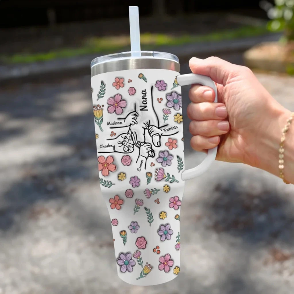 Holding Hearts Forever - Family Personalized Custom 3D Inflated Effect Printed 40 Oz Stainless Steel Tumbler With Handle - Mother's Day, Gift For Mom, Grandma 3 Holding Hearts Forever - Family Personalized Custom 3D Inflated Effect Printed 40 Oz Stainless Steel Tumbler With Handle - Mother's Day, Gift For Mom, Grandma - Image 3