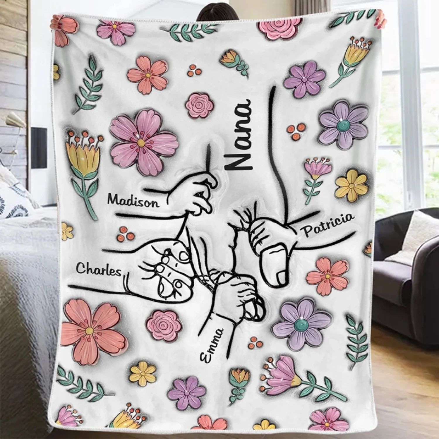 Hands Holding Nana With Love - Family Personalized Custom 3D Inflated Effect Printed Blanket - Mother's Day, Gift For Mom, Grandma 4 Hands Holding Nana With Love - Family Personalized Custom 3D Inflated Effect Printed Blanket - Mother's Day, Gift For Mom, Grandma - Image 4