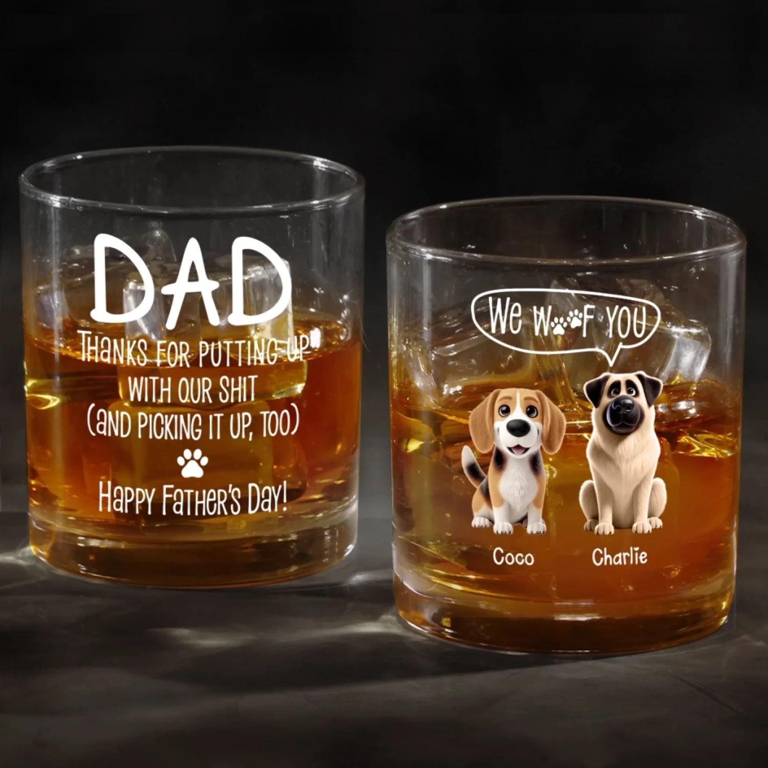 Happy Father’s Day To My Treat Dealer - Dog Personalized Custom Whiskey Glass - Father's Day, Gift For Pet Owners, Pet Lovers 1 Happy Father’s Day To My Treat Dealer - Dog Personalized Custom Whiskey Glass - Father's Day, Gift For Pet Owners, Pet Lovers
