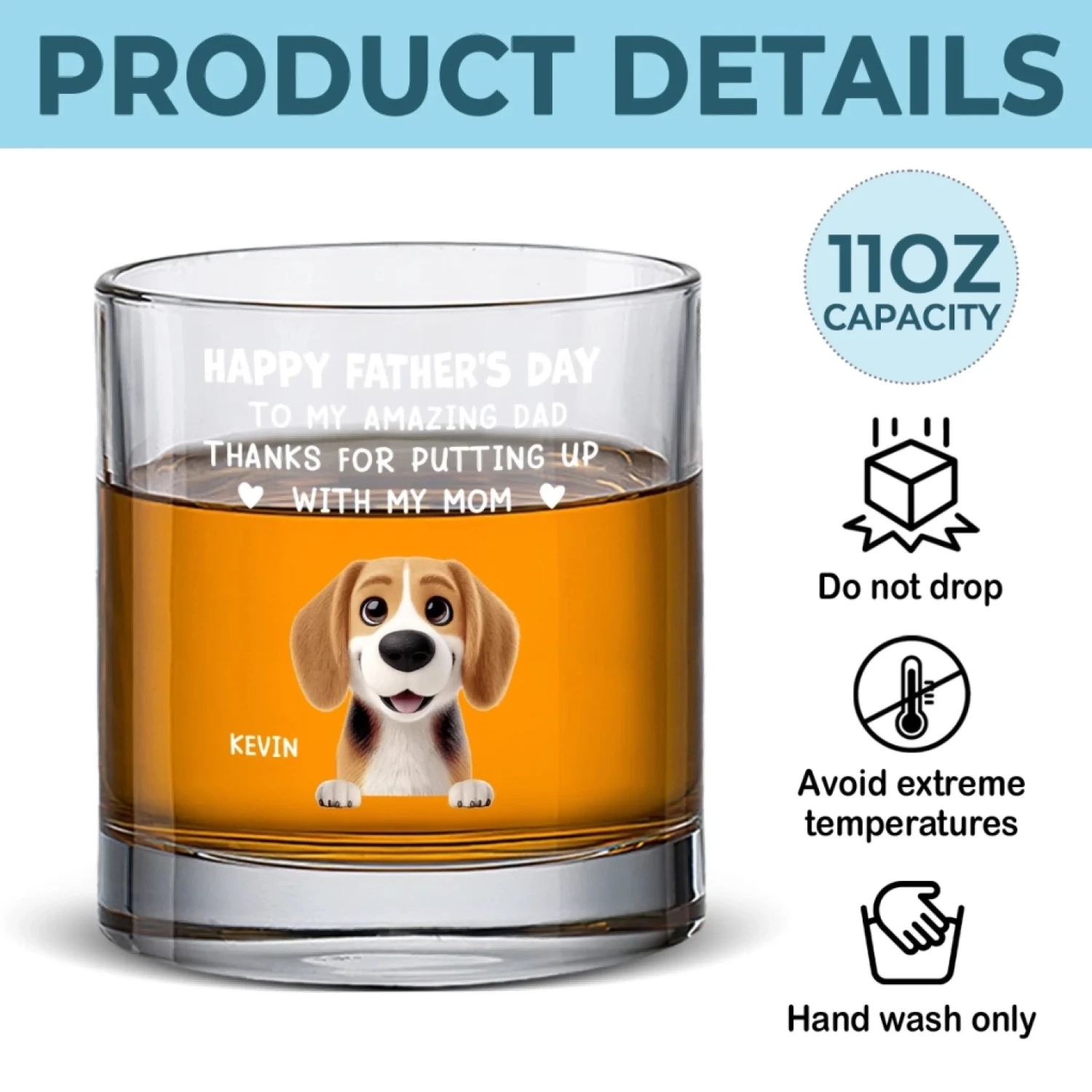 Happy Father's Day To My Amazing Dad - Dog Personalized Custom Whiskey Glass - Father's Day, Gift For Pet Owners, Pet Lovers 5 Happy Father's Day To My Amazing Dad - Dog Personalized Custom Whiskey Glass - Father's Day, Gift For Pet Owners, Pet Lovers - Image 5