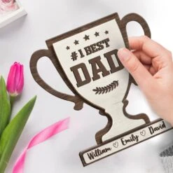 Our Champion, Our Dad - Family Personalized Custom 2-Layered Wooden Plaque With Stand - Father's Day, Gift For Dad, Grandpa -Pawfect House Store 6822a63ae02ff