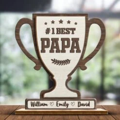 Our Champion, Our Dad - Family Personalized Custom 2-Layered Wooden Plaque With Stand - Father's Day, Gift For Dad, Grandpa -Pawfect House Store 6822a63b58958