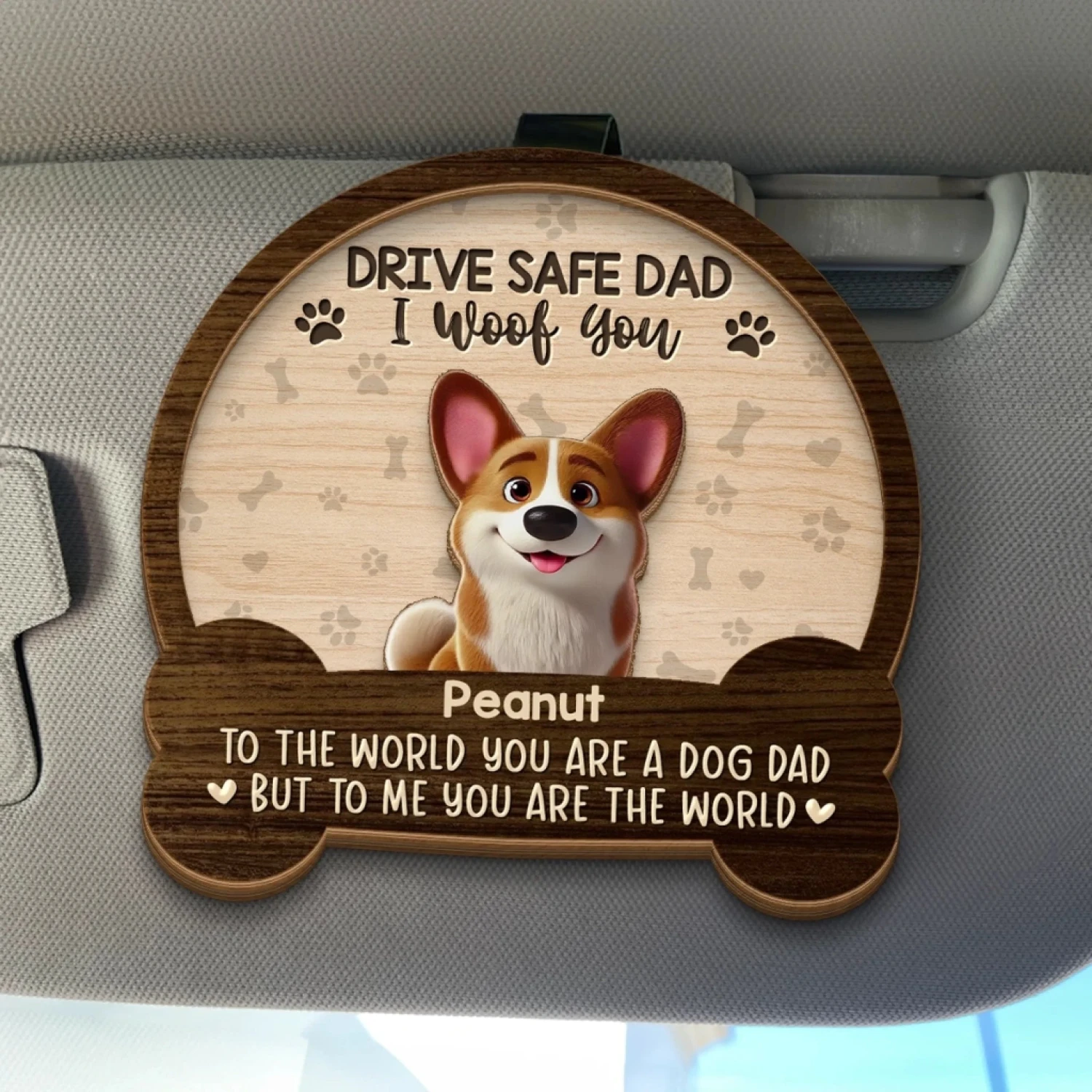 Best Dog Dad Ever, I Woof You - Dog Personalized Custom Car Visor Clip - Father's Day, Gift For Dad, Pet Owners, Pet Lovers 1 Best Dog Dad Ever, I Woof You - Dog Personalized Custom Car Visor Clip - Father's Day, Gift For Dad, Pet Owners, Pet Lovers