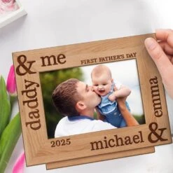 Custom Photo Our First Fathers Day Together - Family Personalized Custom Shaped 2-Layered Wooden Plaque With Flat Stand - Father's Day, Baby Shower Gift, Gift For First Dad, Baby Kids, Newborn Baby -Pawfect House Store 6822db6ca3044