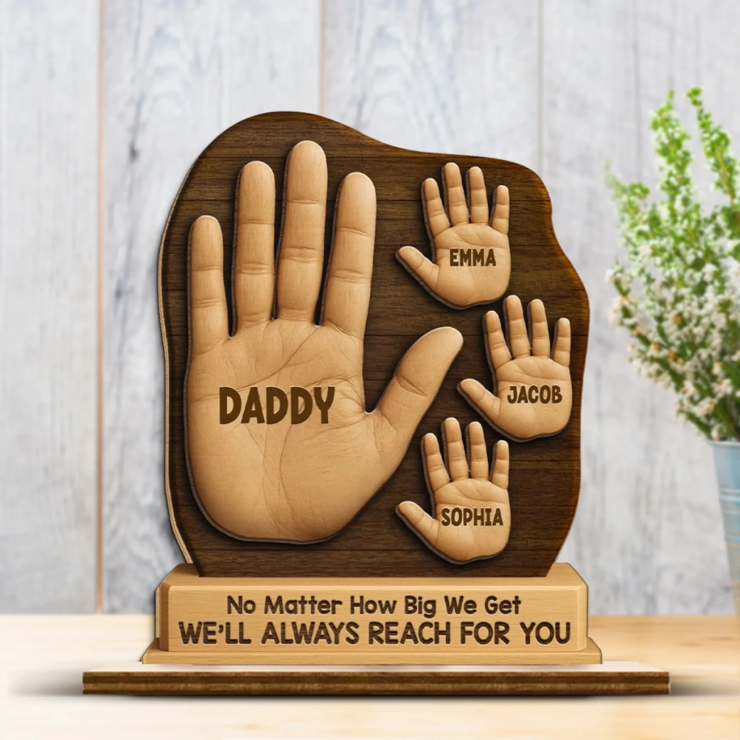No Matter The Size, We’re Always Yours - Family Personalized Custom 2-Layered Wooden Plaque With Stand - Father's Day, Gift For Dad, Grandpa 3 No Matter The Size, We’re Always Yours - Family Personalized Custom 2-Layered Wooden Plaque With Stand - Father's Day, Gift For Dad, Grandpa - Image 3