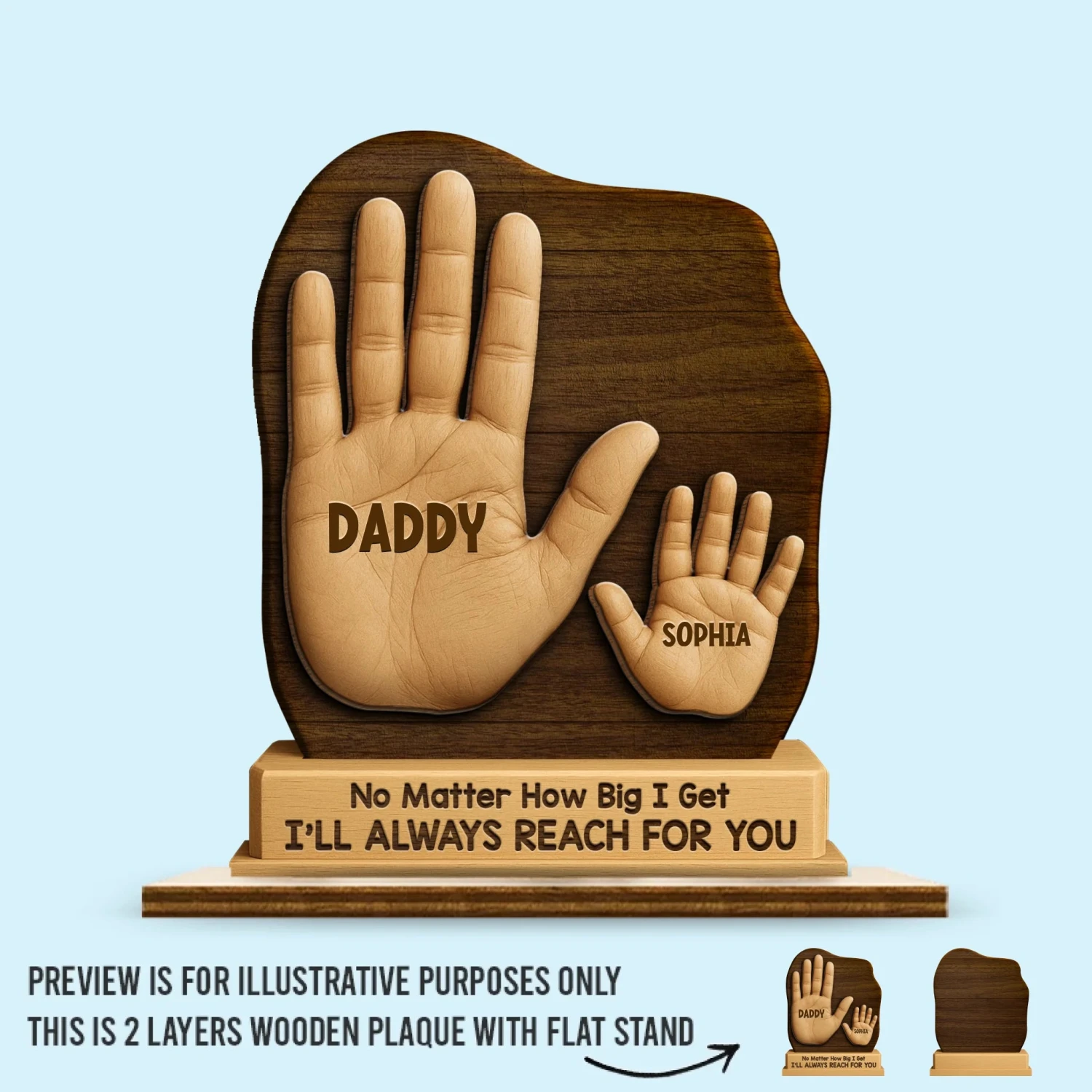 No Matter The Size, We’re Always Yours - Family Personalized Custom 2-Layered Wooden Plaque With Stand - Father's Day, Gift For Dad, Grandpa 2 No Matter The Size, We’re Always Yours - Family Personalized Custom 2-Layered Wooden Plaque With Stand - Father's Day, Gift For Dad, Grandpa - Image 2