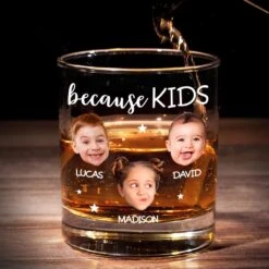 Custom Photo Because Of You, My Heart Is Fuller - Family Personalized Custom Whiskey Glass - Father's Day, Gift For Dad, Grandpa