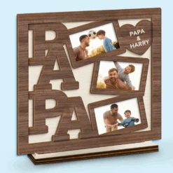 Custom Photo My Favorite Moments Are With Papa - Family Personalized Custom Shaped 2-Layered Wooden Plaque With Flat Stand - Father's Day, Gift For Dad